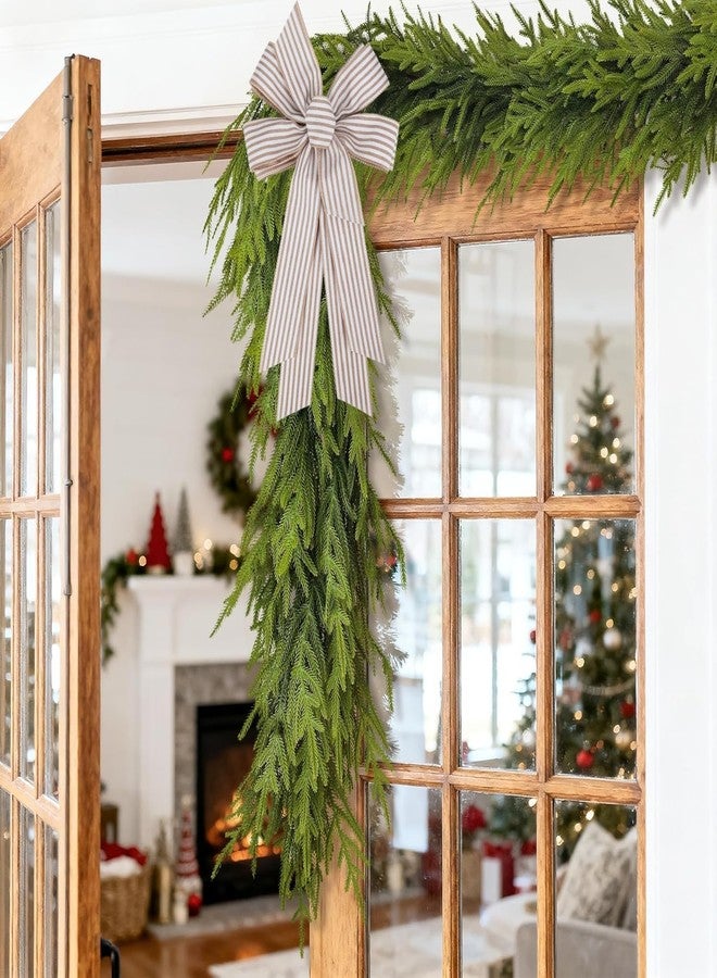 Meseey Large 24 x 10 Inch Natural Burlap White Rustic Ribbon Bow Farmhouse White Striped Wreath Bows for Christmas Door Wreath Home Decorations Tree Topper Party (White Striped) (PBCDBo23040022) - Image 4